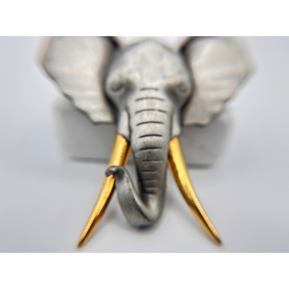 JJ Jonette Elephant Brooch Unisex OS Silver Gold Good Two-Tone Safari Animal Pin